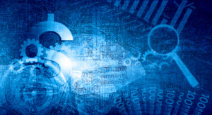 Network security image showing a digital lock and binary code