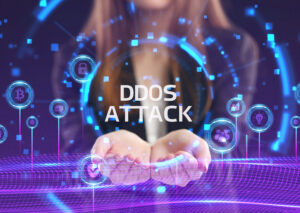 The image shows a person using a tablet, overlaid with digital security symbols, representing mobile cybersecurity and data protection