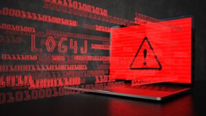 An advisory graphic about the Log4j security vulnerability, featuring a caution symbol and alerting viewers to the potential threat