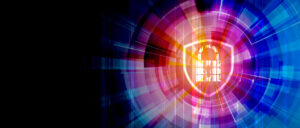 Cybersecurity concept with fireworks celebrating the New Year