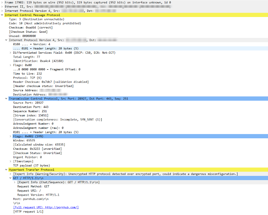 Wireshark decode of ICMP response