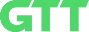 Logo of GTT Communications, featuring the company name in bold, blue letters with a stylized, interconnected globe design.