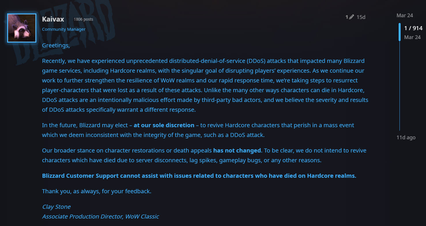 Screenshot of Community Manager Message Detailing the<span class=